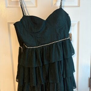 Altar'd State Black Strapless Dress with Pearl Accents